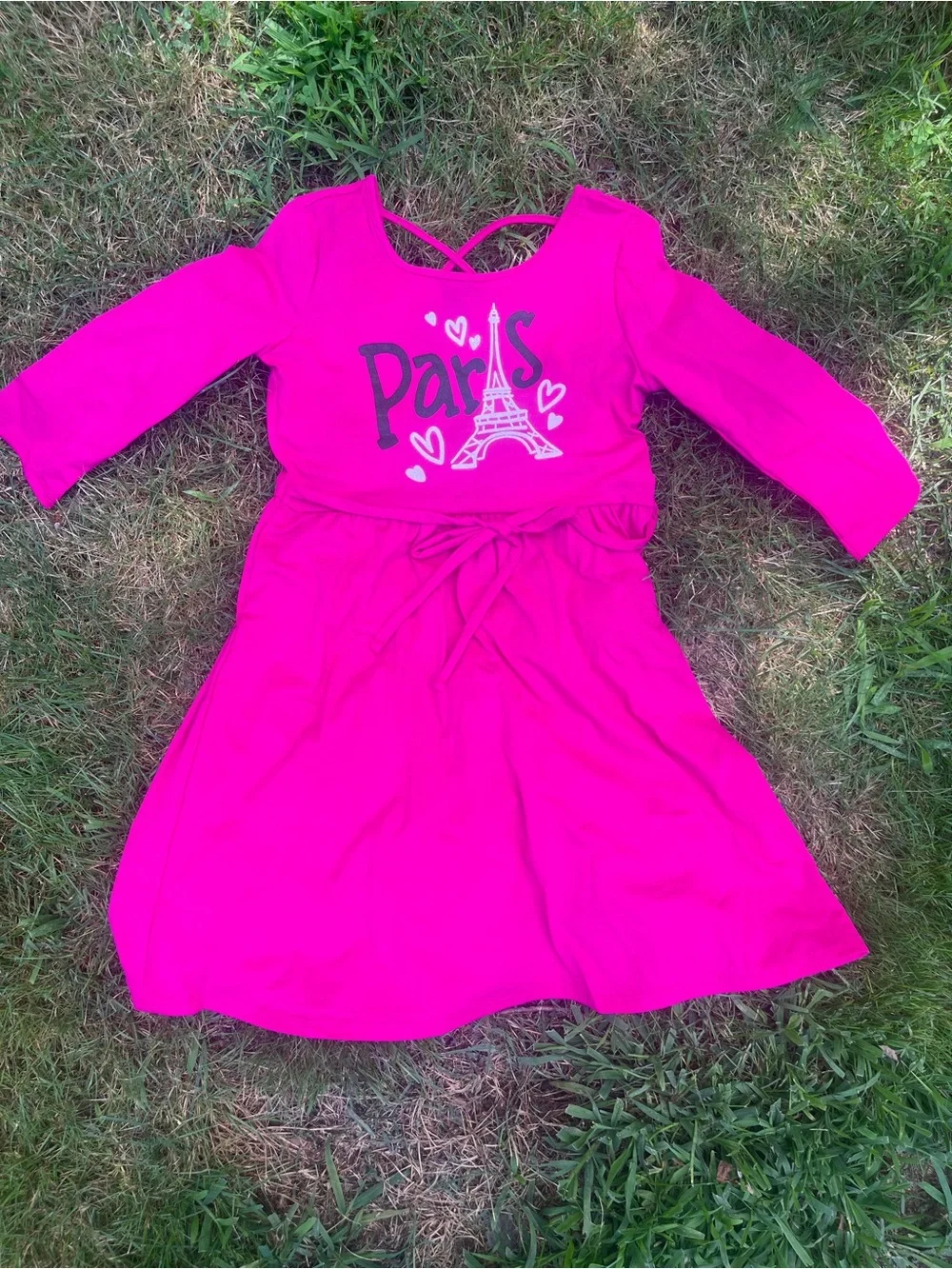 Justice Girls Hot Pink 'Paris' Long Sleeve Tie-Waist Dress